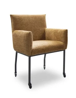 Armlehnstuhl Clyde Stoff gold Rollen