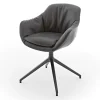 Armlehnstuhl Riley Leder anthrazit mit Drehgestell Aluguss