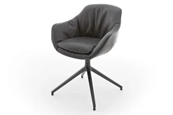 Armlehnstuhl Riley Leder anthrazit mit Drehgestell Aluguss