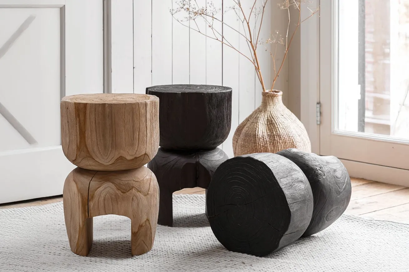 Beisteller Amber recycletes Teakholz schwarz