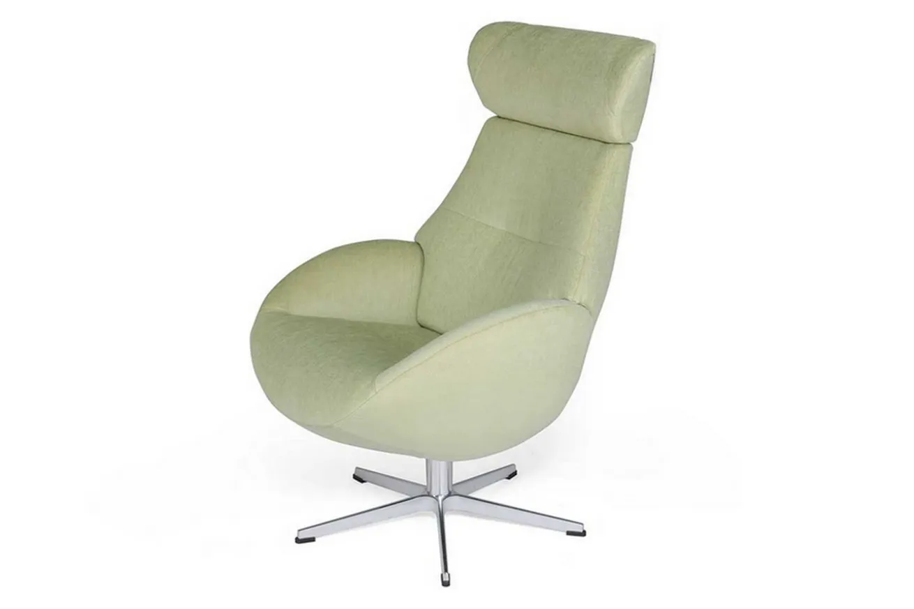 Designer Drehsessel mit Kopfstütze Stoff limette 360 ° drehbar B 79 T84 H 111 cm