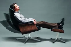 Designer Fusshocker Timeout Leder schwarz 38*51*39 cm