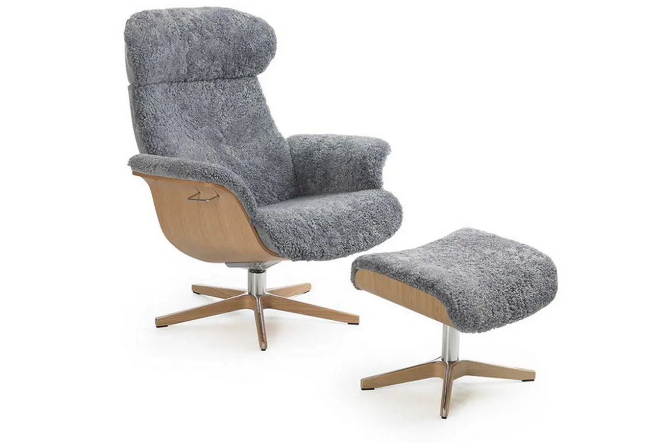Drehsessel Conform Timeout aus Leder Schaffell ohne Hocker