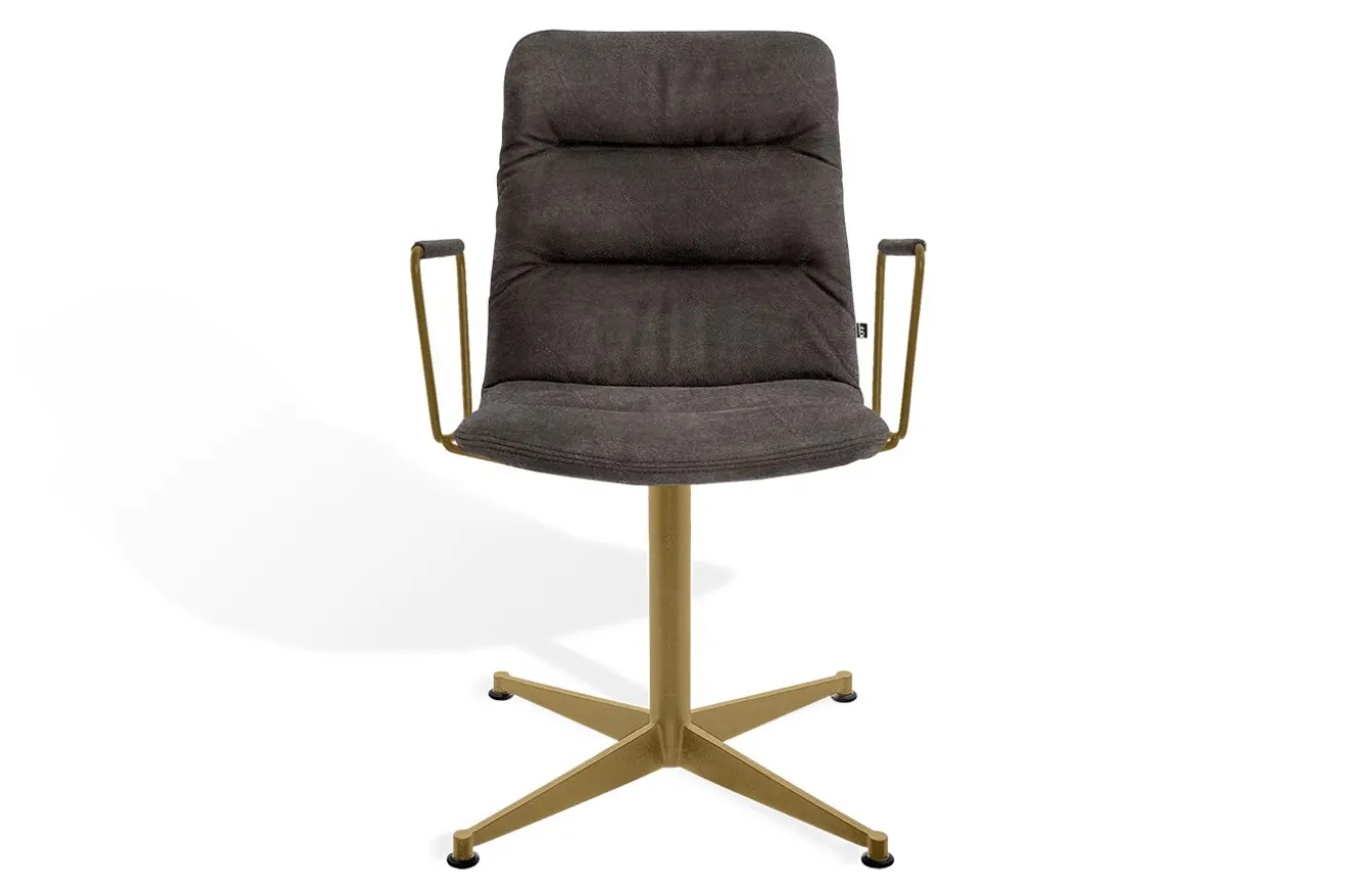 Drehstuhl Arva Light mit Arm Leder grau