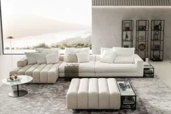 Ecksofa Bella Leder und Stoff beige