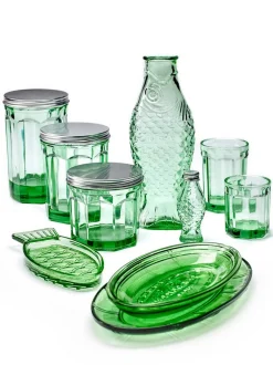 Fish & Fish Dose mit Deckel Glas grün H 15