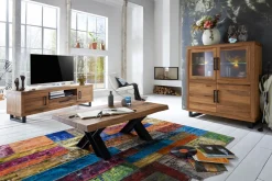 Highboard Nature mit Glas Eiche H 140 cm