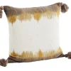 Kissenbezug mit Bommeln weiss gelb braun