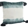 Kissenbezug mit Bommeln weiss aqua petrol