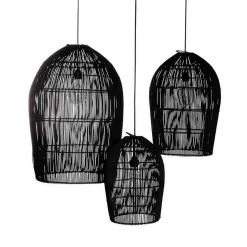Lampenschirm Isla Rattan schwarz 3er Set