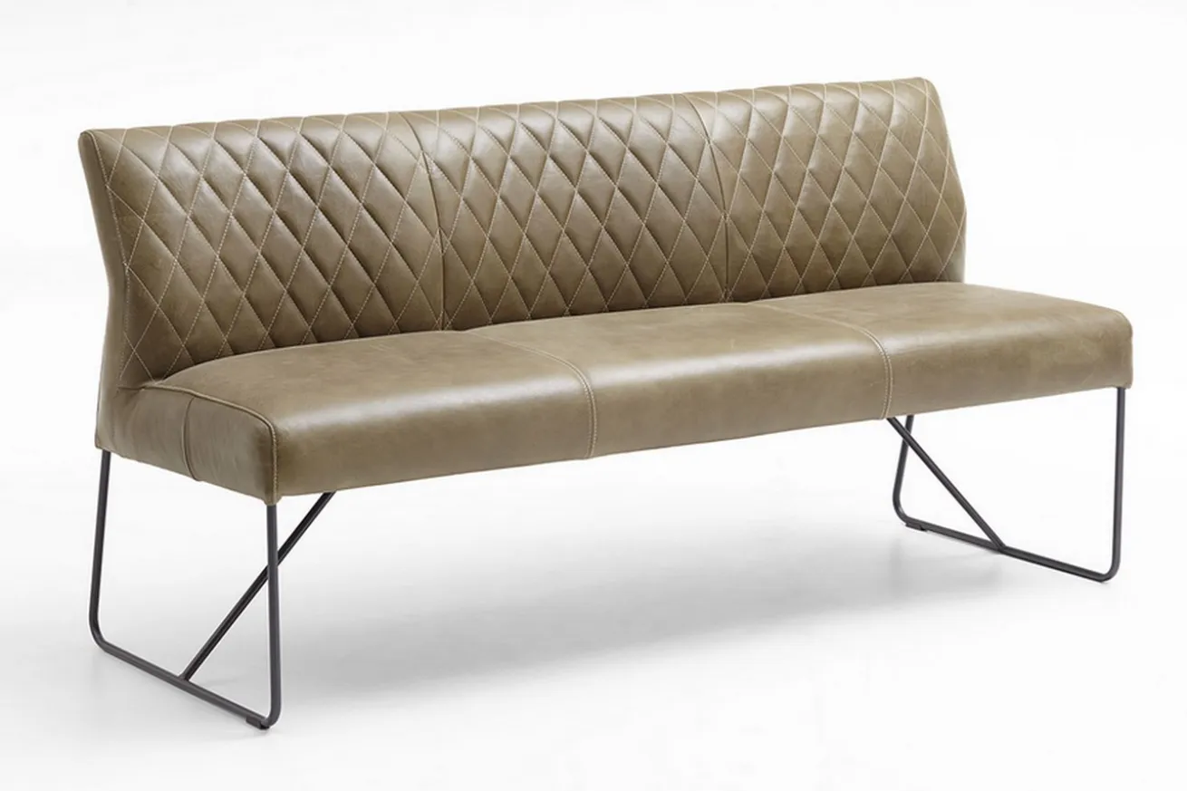 Lederbank Sea mit Karosteppung in grün 180 cm