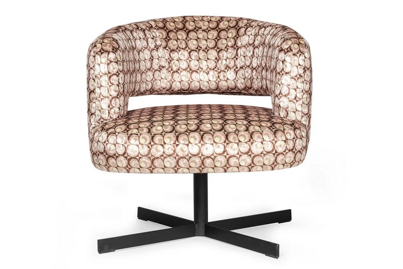 Low Dining Sessel Lennox Stoff Retro gemustert