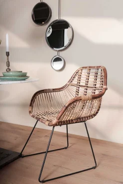 Rattanstuhl mit Armlehne und Metallkufe