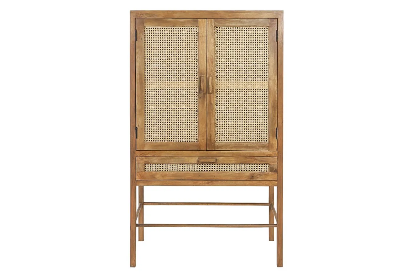 Schrank Nele Massivholz mit Rattan H 160 cm
