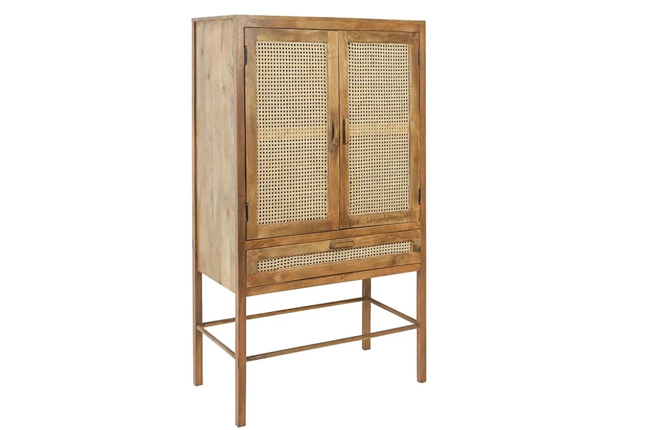 Schrank Nele Massivholz mit Rattan H 160 cm