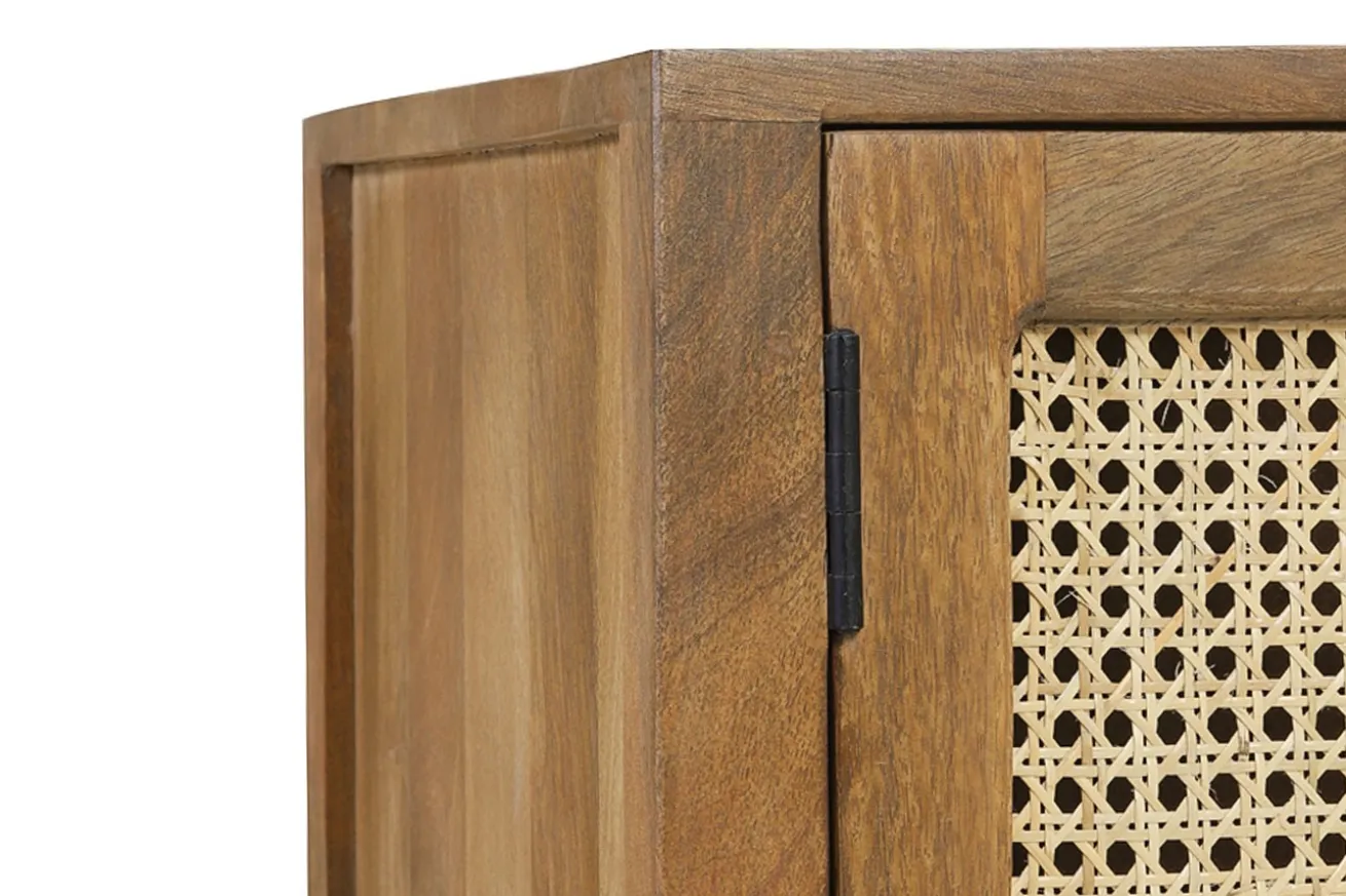 Schrank Nele Massivholz mit Rattan H 160 cm