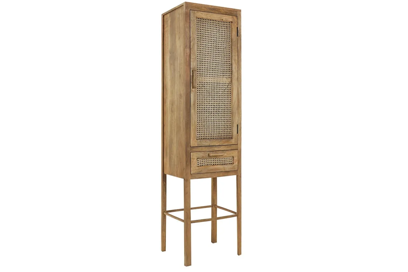 Schrank Nele Teak Holz Rattan H 180 cm