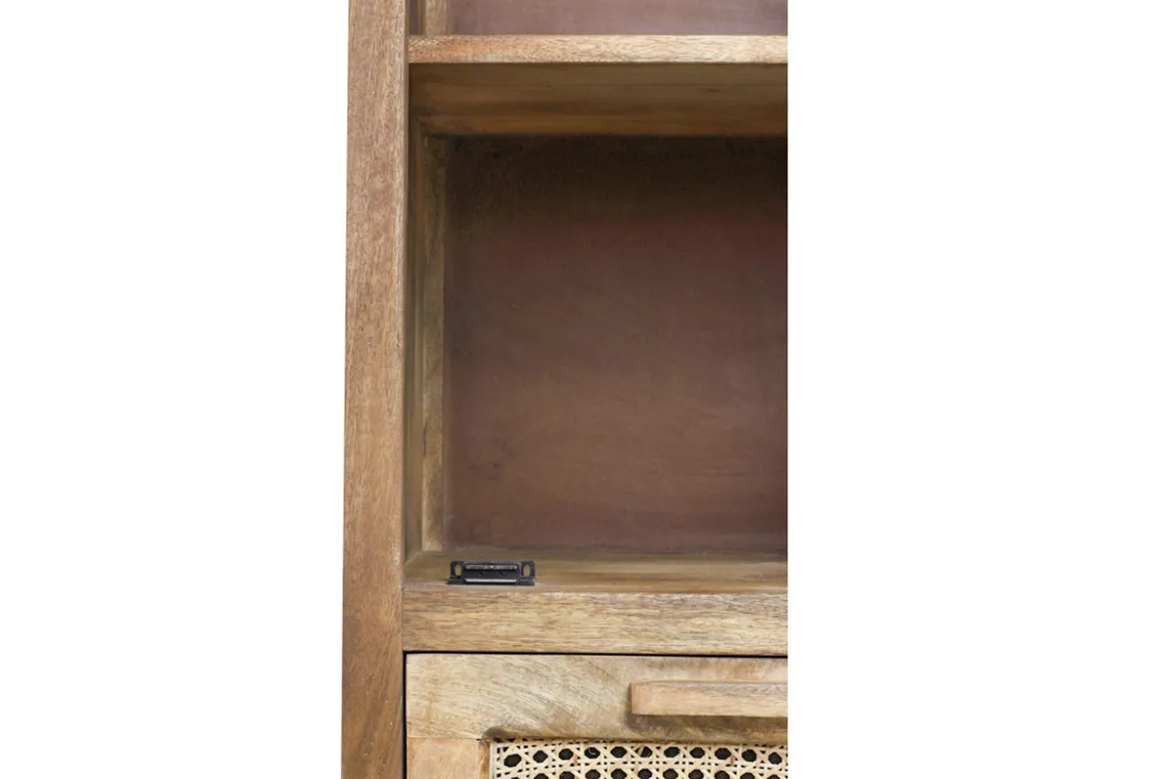Schrank Nele Teak Holz Rattan H 180 cm