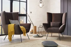 Sessel Evelin Samt blau Beine schwarz