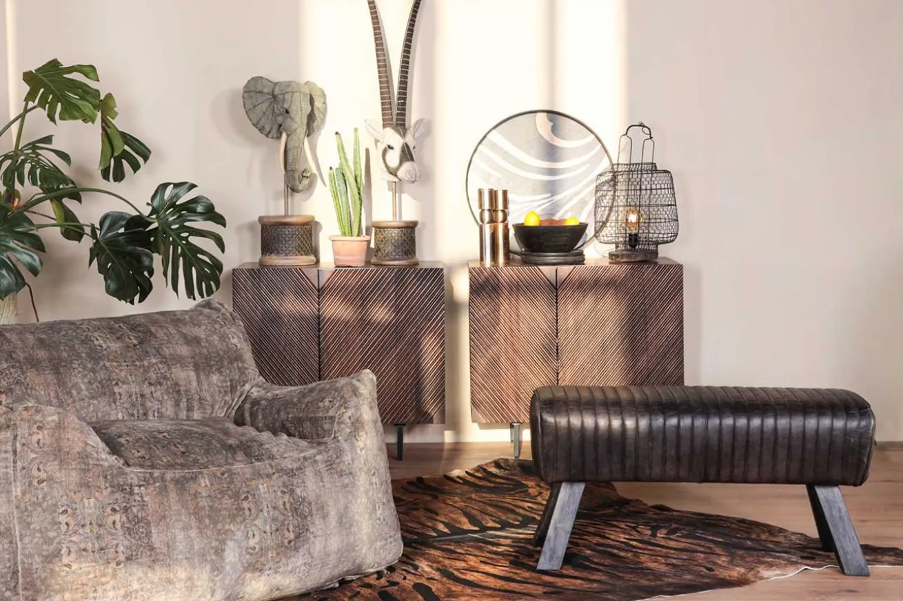 Sitzbank Vintage Leder schwarz B 87 cm