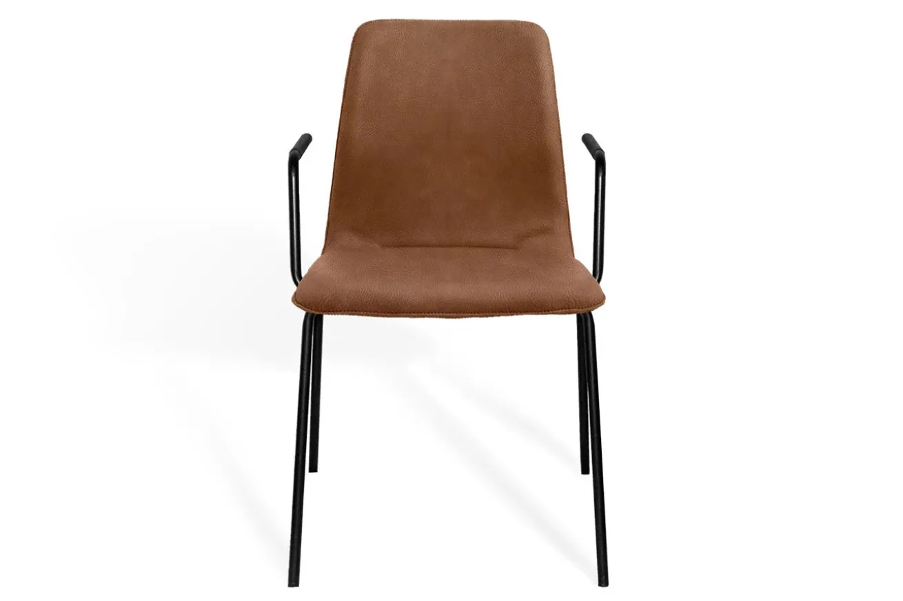 Stapelstuhl Maverick mit Arm Leder braun