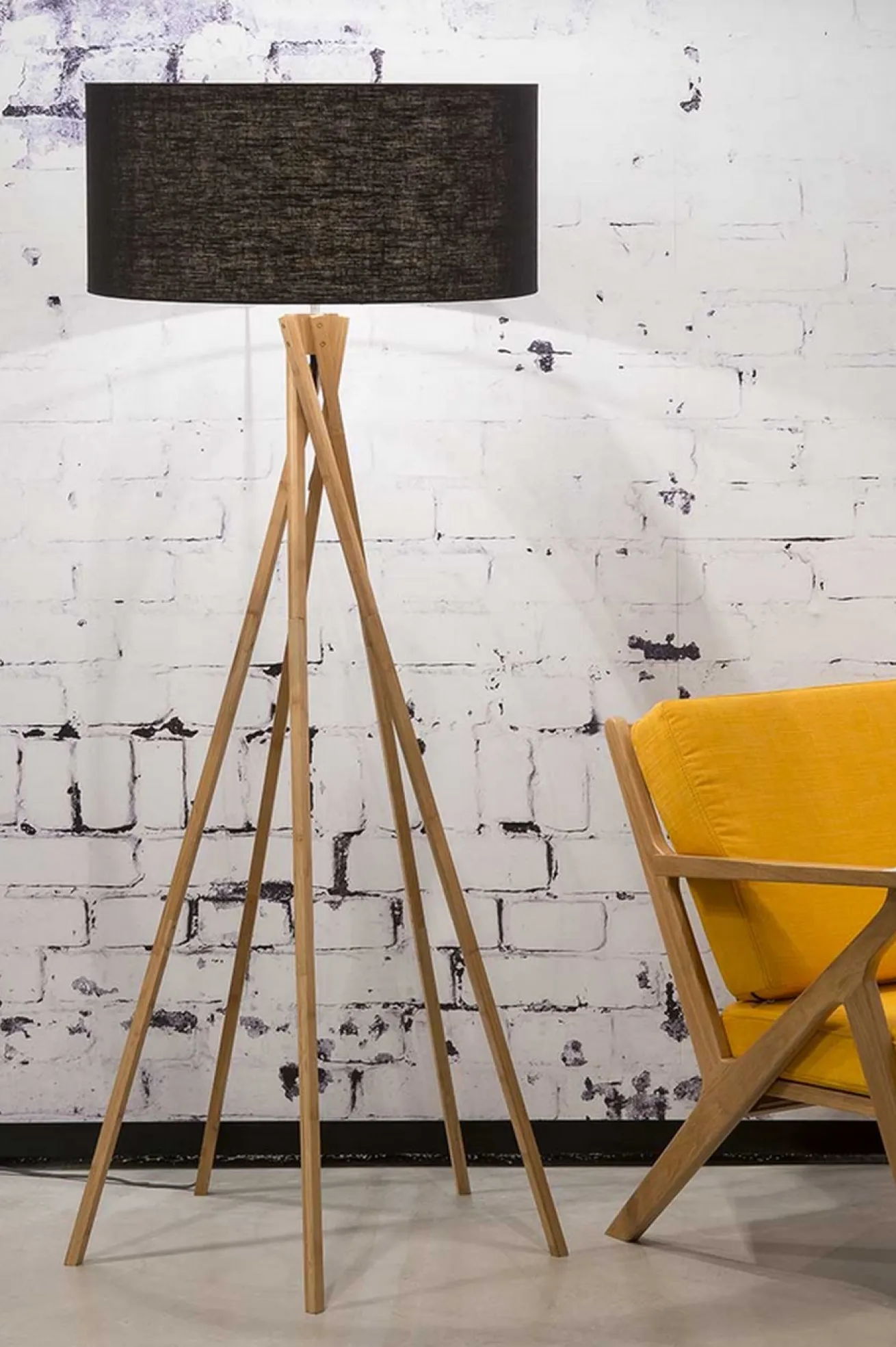 Stehlampe Kilimanjaro Bambus Textil schwarz