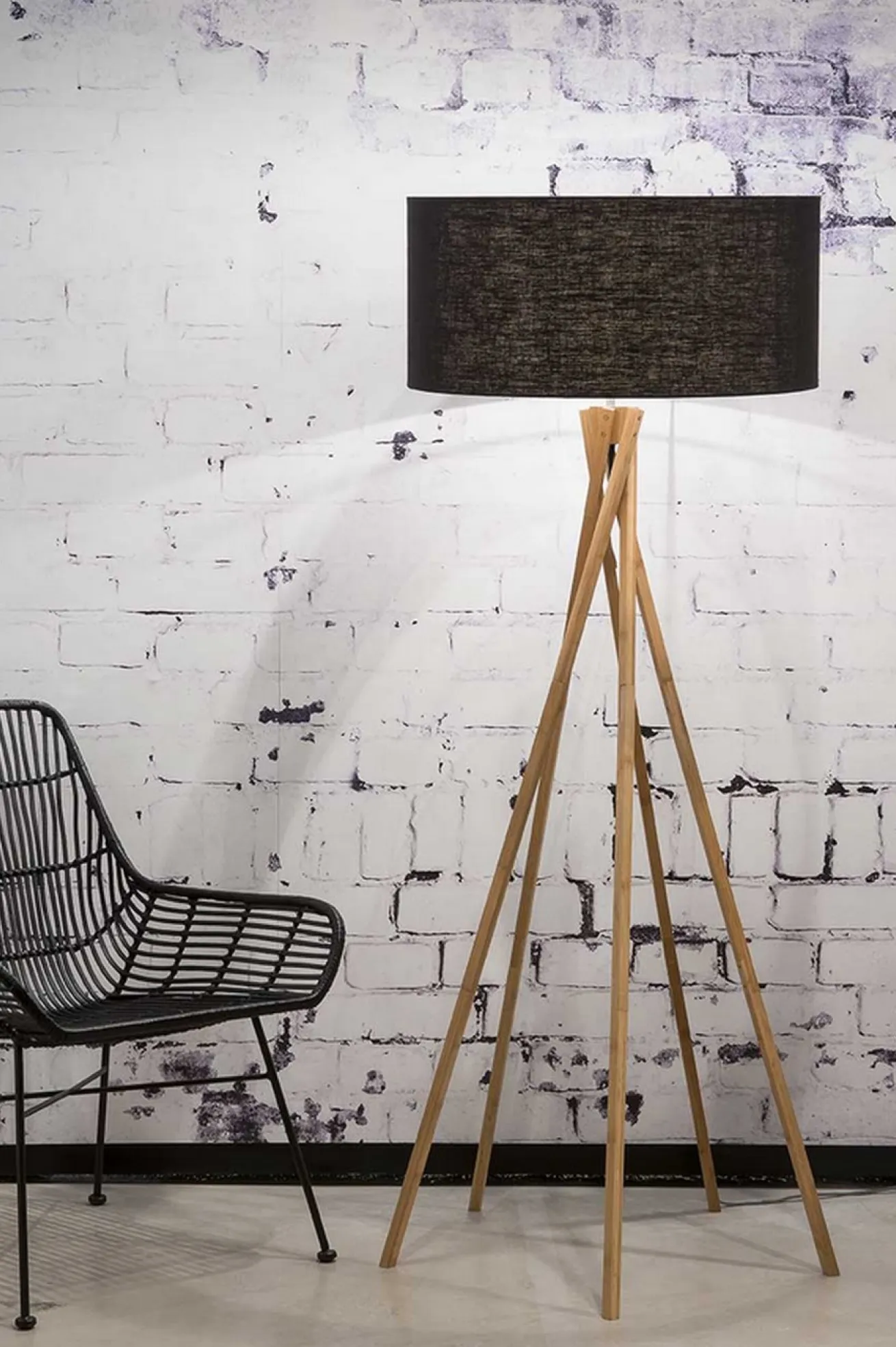 Stehlampe Kilimanjaro Bambus Textil schwarz