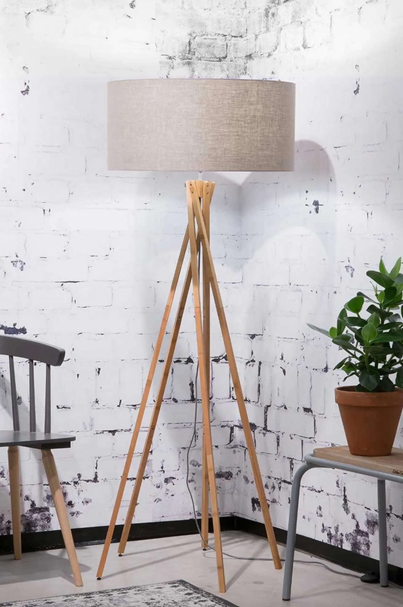 Stehlampe Kilimanjaro Bambus Textil beige