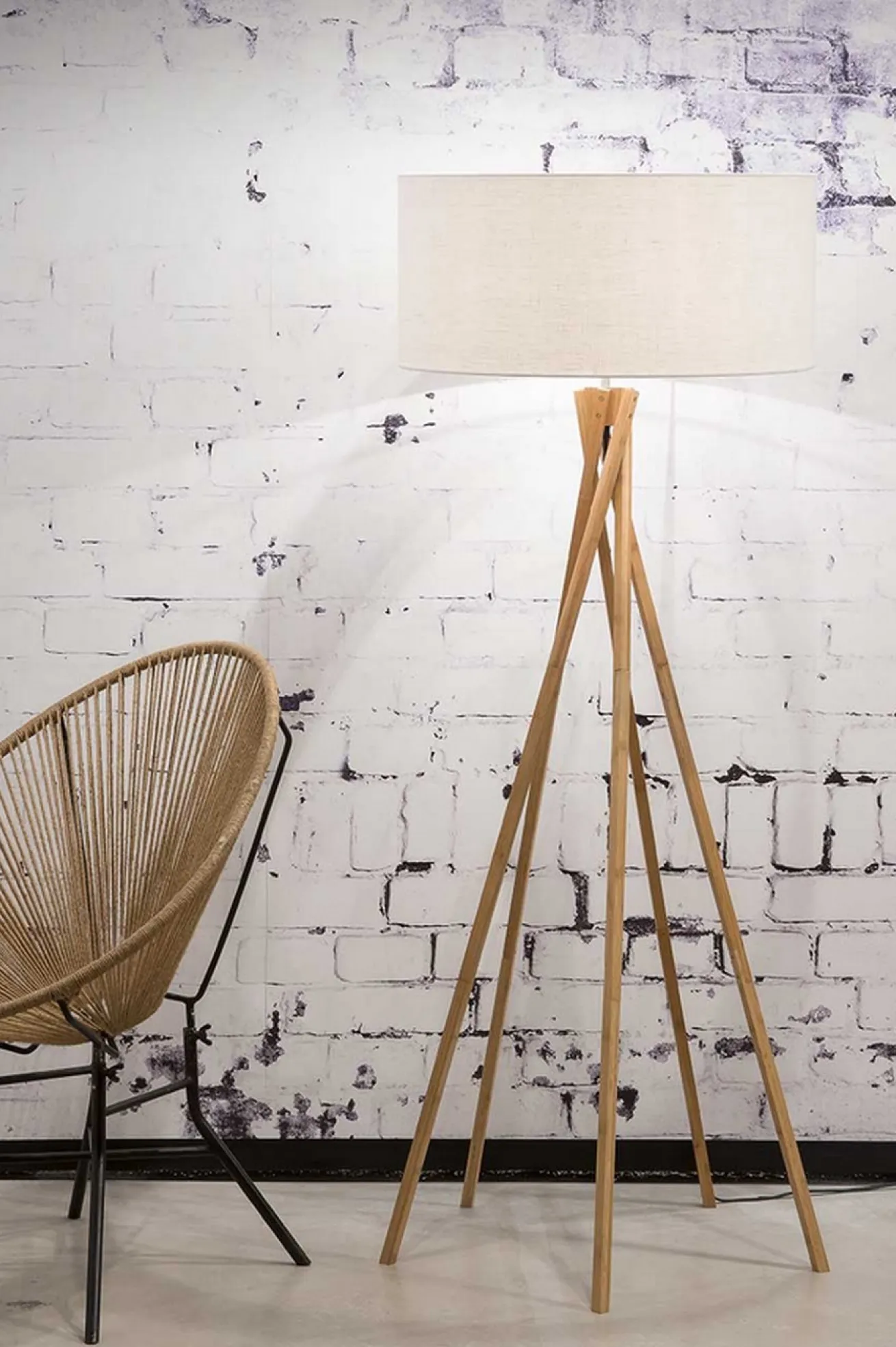 Stehlampe Kilimanjaro Bambus Textil weiss