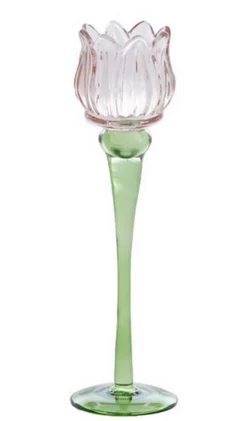 Teelicht auf Fuss rosa grün