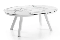 Tisch ausziehbar rund 125 weiss mit Marmoroptik